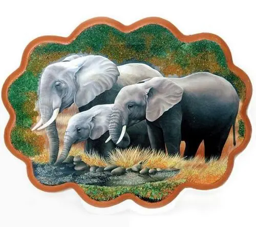 Панно "Слоны на водопое"